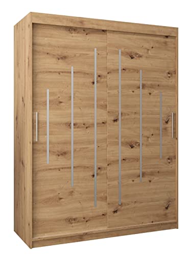 Kryspol Schwebetürenschrank York 150 cm Kleiderschrank mit Kleiderstange und Einlegeboden Schlafzimmer- Wohnzimmerschrank Schiebetüren Modern Design (Artisan Eiche) von MEBLE KRYSPOL