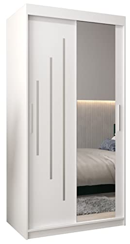 MEBLE KRYSPOL Kleiderschrank mit Spiegel York 2 - Garderobenschrank - Schrank Schlafzimmer - Mehrzweckschrank Zwei Schiebetüren - Regalen - Flur Möbel - Kleiderstange Schrank - Allzweckschrank von MEBLE KRYSPOL