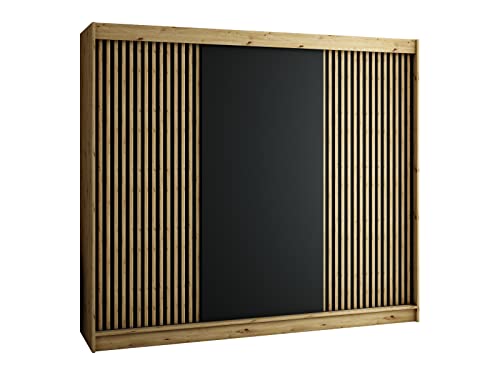 MEBLE KRYSPOL Schwebetürenschrank LAMELO mit Zierstreifen, Kleiderschrank mit 2 Kleiderstange, Modern Design (250 cm) von MEBLE KRYSPOL