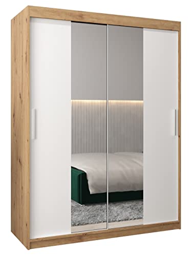 MEBLE KRYSPOL Tokyo 1 150 Schlafzimmerschrank mit Zwei Schiebetüren, Spiegel, Kleiderstange und Regalen – 150x200x62cm - Artisan + Mattweiß von MEBLE KRYSPOL