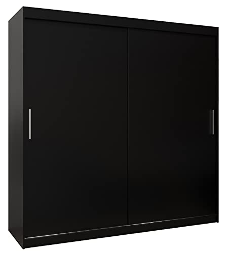 MEBLE KRYSPOL Tokyo 200 Kleiderschrank mit Zwei Schiebetüren für Schlafzimmer – moderner Aufbewahrungsschrank mit Kleiderstange und Regalen – 200x200x62cm - Mattschwarz von MEBLE KRYSPOL