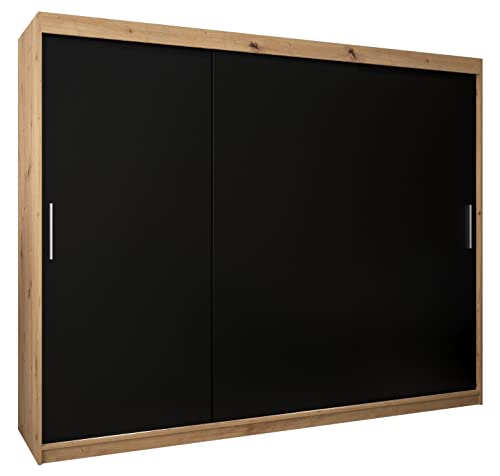 MEBLE KRYSPOL Tokyo 250 Kleiderschrank mit DREI Schiebetüren für Schlafzimmer – moderner Aufbewahrungsschrank mit Kleiderstange und Regalen – 250x200x62cm - Artisan + Mattschwarz von MEBLE KRYSPOL