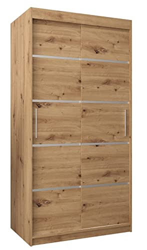 MEBLE KRYSPOL Schwebetürenschrank Verona 1 100 cm Kleiderschrank mit Kleiderstange und Einlegeboden Schlafzimmer- Wohnzimmerschrank Schiebetüren Modern Design (Schubladen: 0, Artisan Eiche) von MEBLE KRYSPOL