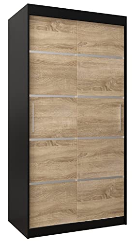 MEBLE KRYSPOL Schwebetürenschrank Verona 1 100 cm Kleiderschrank mit Kleiderstange und Einlegeboden Schlafzimmer- Wohnzimmerschrank Schiebetüren Modern Design (Schubladen: 0, Schwarz + Sonoma) von MEBLE KRYSPOL