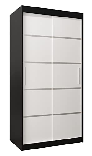 MEBLE KRYSPOL Schwebetürenschrank Verona 1 100 cm Kleiderschrank mit Kleiderstange und Einlegeboden Schlafzimmer- Wohnzimmerschrank Schiebetüren Modern Design (Schubladen: 0, Schwarz + Weiß) von MEBLE KRYSPOL