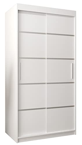 MEBLE KRYSPOL Schwebetürenschrank Verona 1 100 cm Kleiderschrank mit Kleiderstange und Einlegeboden Schlafzimmer- Wohnzimmerschrank Schiebetüren Modern Design (Schubladen: 0, Weiß) von MEBLE KRYSPOL