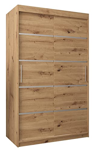 MEBLE KRYSPOL Schwebetürenschrank Verona 1 120 cm Kleiderschrank mit Kleiderstange und Einlegeboden Schlafzimmer- Wohnzimmerschrank Schiebetüren Modern Design (Schubladen: 0, Artisan Eiche) von MEBLE KRYSPOL