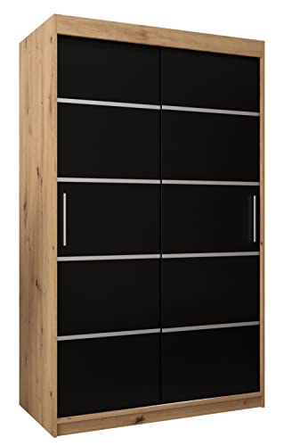 MEBLE KRYSPOL Schwebetürenschrank Verona 1 120 cm Kleiderschrank mit Kleiderstange und Einlegeboden Schlafzimmer- Wohnzimmerschrank Schiebetüren Modern Design (Schubladen: 0, Artisan Eiche + Schwarz) von MEBLE KRYSPOL