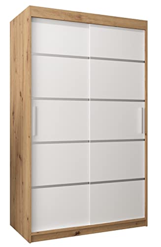 MEBLE KRYSPOL Schwebetürenschrank Verona 1 120 cm Kleiderschrank mit Kleiderstange und Einlegeboden Schlafzimmer- Wohnzimmerschrank Schiebetüren Modern Design (Schubladen: 0, Artisan Eiche + Weiß) von MEBLE KRYSPOL