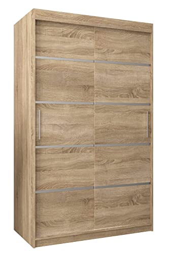 MEBLE KRYSPOL Schwebetürenschrank Verona 1 120 cm Kleiderschrank mit Kleiderstange und Einlegeboden Schlafzimmer- Wohnzimmerschrank Schiebetüren Modern Design (Schubladen: 0, Sonoma) von MEBLE KRYSPOL