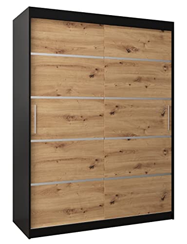 MEBLE KRYSPOL Schwebetürenschrank Verona 1 150 cm Kleiderschrank mit Kleiderstange und Einlegeboden Schlafzimmer- Wohnzimmerschrank Schiebetüren Modern Design (Schubladen: 0, Schwarz + Artisan Eiche) von MEBLE KRYSPOL