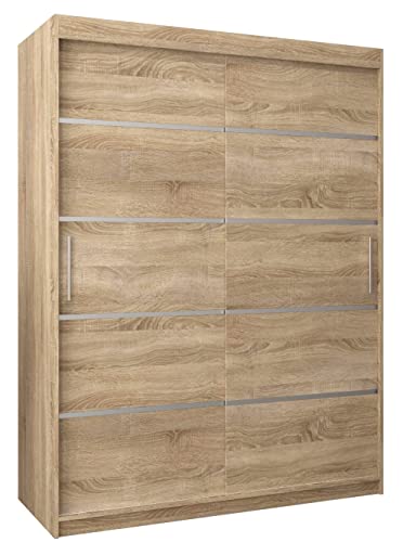 MEBLE KRYSPOL Schwebetürenschrank Verona 1 150 cm Kleiderschrank mit Kleiderstange und Einlegeboden Schlafzimmer- Wohnzimmerschrank Schiebetüren Modern Design (Schubladen: 0, Sonoma) von MEBLE KRYSPOL