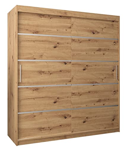 MEBLE KRYSPOL Schwebetürenschrank Verona 1 180 cm Kleiderschrank mit Kleiderstange und Einlegeboden Schlafzimmer- Wohnzimmerschrank Schiebetüren Modern Design (Schubladen: 0, Artisan Eiche) von MEBLE KRYSPOL