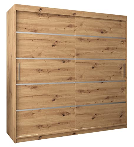 MEBLE KRYSPOL Schwebetürenschrank Verona 1 200 cm Kleiderschrank mit Kleiderstange und Einlegeboden Schlafzimmer- Wohnzimmerschrank Schiebetüren Modern Design (Schubladen: 0, Artisan Eiche) von MEBLE KRYSPOL