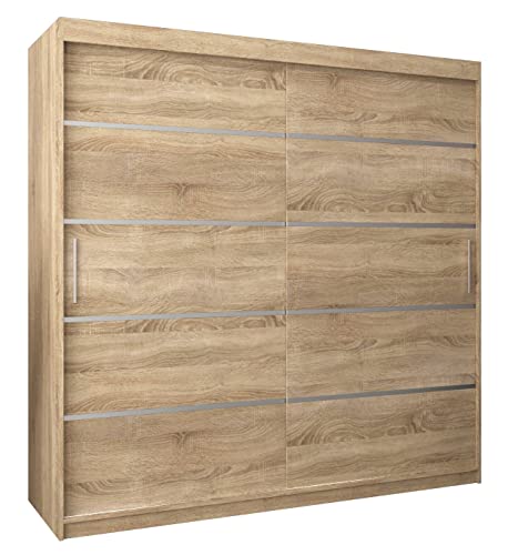 MEBLE KRYSPOL Schwebetürenschrank Verona 1 200 cm Kleiderschrank mit Kleiderstange und Einlegeboden Schlafzimmer- Wohnzimmerschrank Schiebetüren Modern Design (Schubladen: 0, Sonoma) von MEBLE KRYSPOL