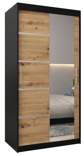 MEBLE KRYSPOL Kleiderschrank mit Spiegel Verona 2 - Garderobenschrank - Schrank Schlafzimmer - Mehrzweckschrank Zwei Schiebetüren - Regalen - Flur Möbel - Kleiderstange Schrank - Allzweckschrank von MEBLE KRYSPOL