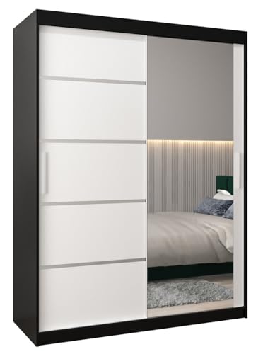 MEBLE KRYSPOL Kleiderschrank mit Spiegel Verona 2 - Garderobenschrank - Schrank Schlafzimmer - Mehrzweckschrank Zwei Schiebetüren - Regalen - Flur Möbel - Kleiderstange Schrank - Allzweckschrank von MEBLE KRYSPOL