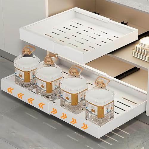 1 Stück Erweiterbarer Ausziehbarer Schrankorganisator mit Klebefläche, Ausziehbarer Schrank Organizer Erweiterbare Pull Out Cabinet Ausziehbare für Küche, Bad, Wohnzimmer (Weiß) von Kryvella