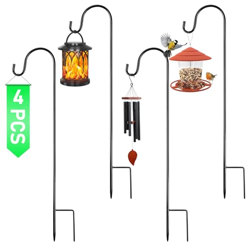 4 Stück Garten Schäferhaken, 82cm Laternenstab Garten Hirtenbogen Haken mit Halterung für Freien Hängende Dekoartikel, Solarleuchten, Pflanzkörbe, Futterhäuschen, Blumenkugel von Kryvella