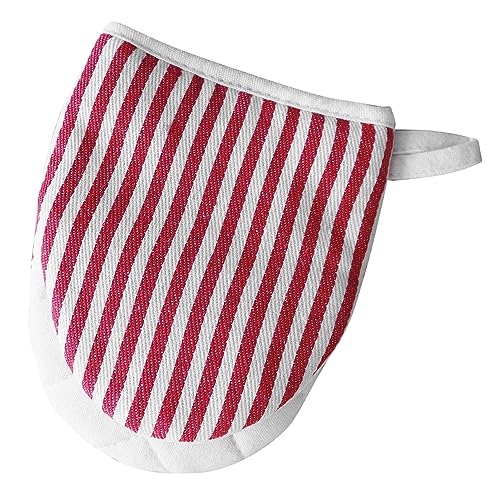 Mini-Ofenhandschuhe aus Baumwolle, Mikrowellen-Ofenhandschuhe, Hitzebeständig, Streifenmuster, Dicke Ofenhandschuhe Mit Umhängeband(Rot) von Kryvella