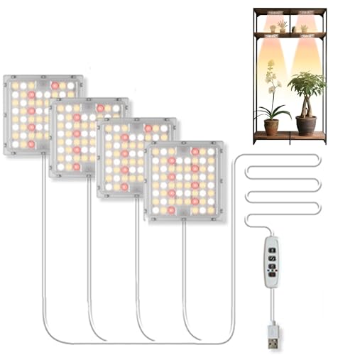 Pflanzenlampe LED,240LED Vollspektrum Wachstumslampen mit Auto-Timer 3/9/12H, Wasserdicht Pflanzenlicht für Zimmerpflanzen,10-stufiger Dimmer & 3 Lichtfarben, (1 Schalter→4 Leuchten) von Kryvella