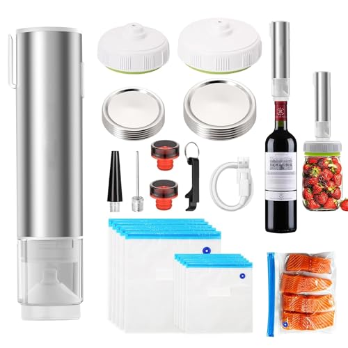 Vakuumiergerät Klein, Mini Vakuumiergerät mit 10 Vakuumierbeutel und 2 Weinverschlüsse,Wiederaufladbar&Tragbar,Handvakuumierer wird zur Konservierung von Lebensmitteln,Vakuumpumpe für Vakuumbeutel von Kryvella