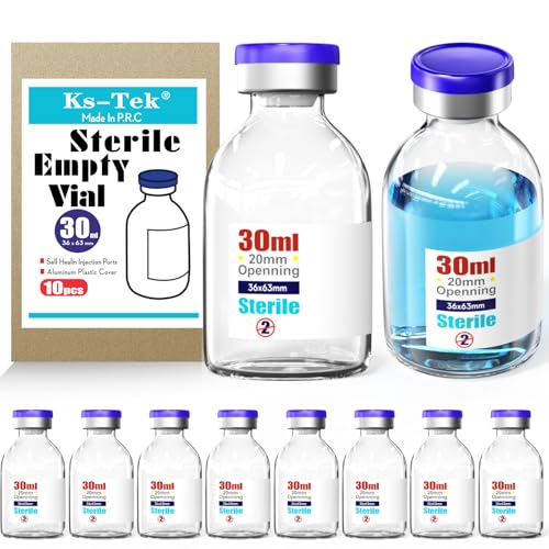 Ks-Tek Sterile leere Ampullen mit selbstheilendem Injektionsanschluss, mit abklappbarer Aluminiumkappe, sterile Verpackung (30 ml, 10) von Ks-Tek