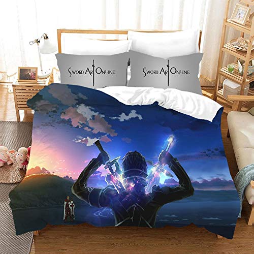 Ksainiy 3-teilig Bettbezug, Anime Sword Art Online Bettwäsche, 3D-gedruckte Karikatur Bettwäsche, Kinder Anime Bettbezug und Kissenbezüge, einschließlich 1 Quilt, 2-teilig (Größe : EU Twin135x200) von Ksainiy