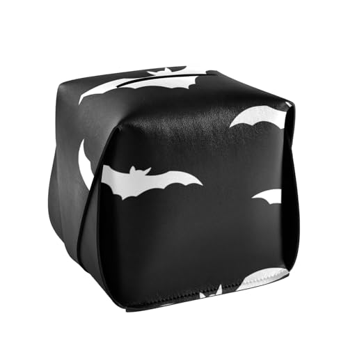 Quadratische Taschentuchbox mit Gothic-Fledermaus-Design, weiß, schwarz, Leder, würfelförmig, für Badezimmer, Auto, Servietten, 14 x 14 x 14 cm Quadratische Taschentuchbox mit Gothic-Fledermaus-Design, weiß, schwarz, Leder, würfelförmig, für Badezimmer, Auto, Servietten, 14 x 14 x 14 cm von Ksajwzf
