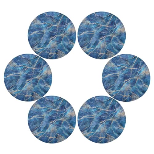 Runde Platzdeckchen 6er Set für Esstisch Blau Marmor Textur Platzset Hitzebeständig Küche Tischmatte Moderne Marmorierung für Party Home Decor Waschbar von Ksajwzf