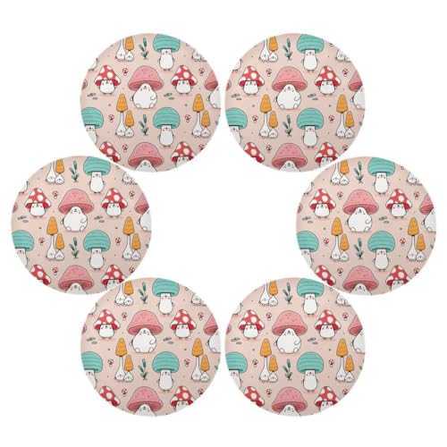Runde Platzdeckchen 6er Set für Esstisch Pilze Niedlich Platzset Hitzebeständig Küche Tischmatte Rosa für Party Home Decor Waschbar von Ksajwzf