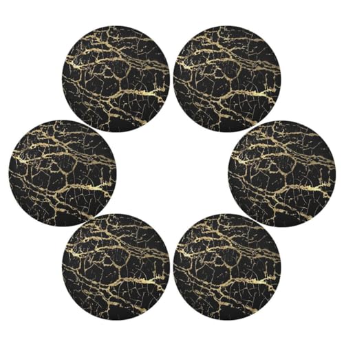 Runde Platzsets 6er Set für Esstisch Schwarz Gold Marmor Platzset Hitzebeständig Küche Tischmatte Goldene Marmorierung für Party Home Decor Waschbar von Ksajwzf