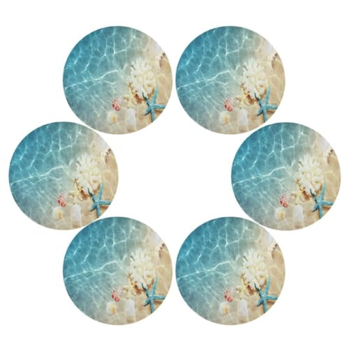 Runde Tischset 6er Set für Esstisch Strand Ozean Muschel Platzset Hitzebeständig Küche Tischmatte Sommer Meer Seestern für Party Home Decor Waschbar von Ksajwzf
