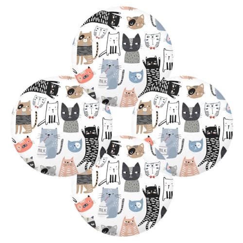 Runde Tischsets 4er Set für Esstisch Lustige Katzen Platzset Hitzebeständig Küche Tischmatte Tiere Kätzchen für Party Home Decor Waschbar von Ksajwzf
