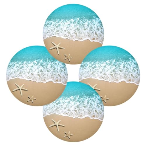 Runde Tischsets 4er Set für Esstisch Ozean Strand Sand Seestern Platzset Hitzebeständig Küche Tischmatte Ozean Sand für Party Home Decor Waschbar von Ksajwzf