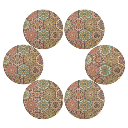 Runde Tischsets 6er Set für Esstisch Abstrakte Blume Mandala Platzset Hitzebeständig Küche Tischmatte Ethno Boho für Party Home Decor Waschbar von Ksajwzf