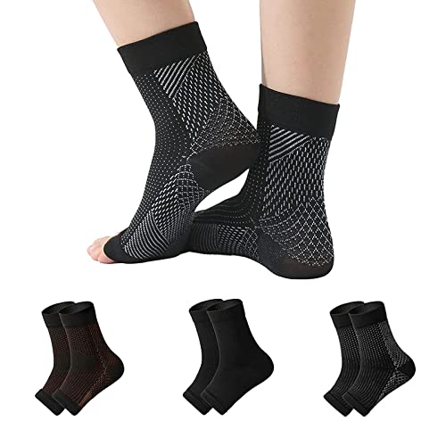 Kseyic 3 Paar Kompressionssocken Nano-Neuropathie-Socken, bei Schwellungen, Plantarfasziitis, Neuropathie-Schmerzen - Nano-Bandage für Damen und Herren (S-M, Schwarzgold und Weiß) von Kseyic