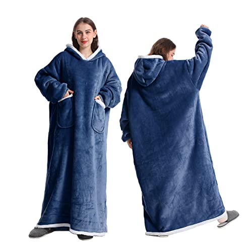 Decke Mit Tasche Hoodie Decke,Super Weiche Warme Sherpa Kuscheldecke,üBergroßE Tv-Decke Den Winter FüR Damen Herren Junge Erwachsene (Blau, 120cm) von Kseyic