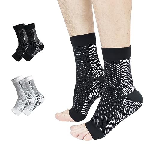 Kseyic 2 Paare Neuropathie Socken, Nano-Neuropathie-Socken, Kompressions socken, Knöchelbandage Socken Fußbandage bei Plantarfasziitis Arthritis Fersensporn Damen Herren(Schwarz und weiß, L-XL) von Kseyic