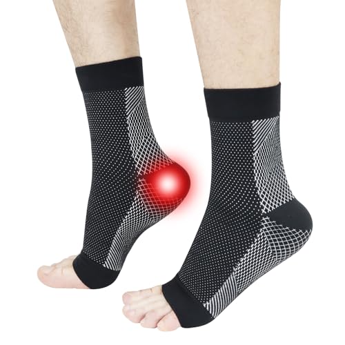 Kseyic Neuropathie Socken, Nano-Neuropathie-Socken, Kompressions socken, Knöchelbandage Socken Fußbandage bei Plantarfasziitis Arthritis Fersensporn Damen Herren (Schwarz, L-XL) von Kseyic