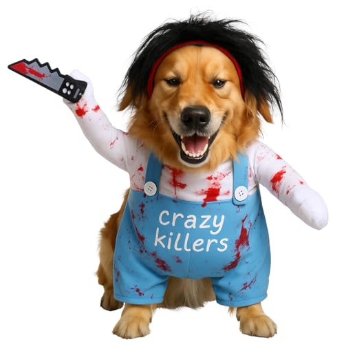 Ksheria Chucky-Kostüm für Haustiere, Halloween-Hundekleidung und Katzen-Cosplay-Party, lustiges Kostüm für kleine bis große Hunde, Größe M Ksheria Chucky-Kostüm für Haustiere, Halloween-Hundekleidung und Katzen-Cosplay-Party, lustiges Kostüm für kleine bis große Hunde, Größe M von Ksheria
