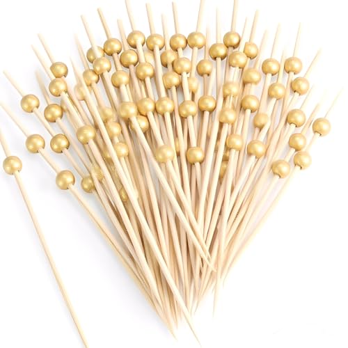 Schicke Zahnstocher für Vorspeisen, goldene Kugeln, Bambus-Cocktailspieße, Lebensmittelspieße für Obst-Kabobs, Bambusspieße für Vorspeisen, dekorative Zahnstocher, Cocktailspieße für Getränke, 200 Schicke Zahnstocher für Vorspeisen, goldene Kugeln, Bambus-Cocktailspieße, Lebensmittelspieße für Obst-Kabobs, Bambusspieße für Vorspeisen, dekorative Zahnstocher, Cocktailspieße für Getränke, 200 von Ksheria