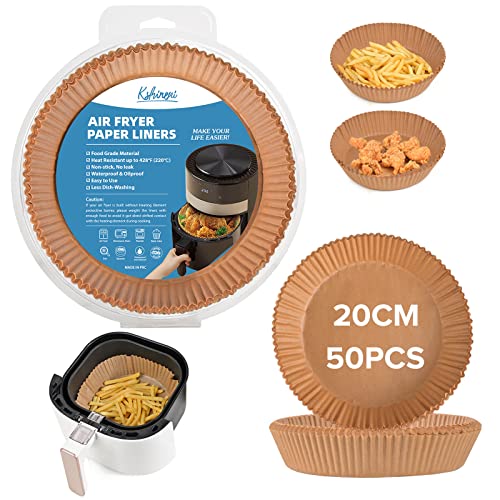 Kshineni 20cm Backpapier für Heißluftfritteuse, 50 Stück Airfryer Backpapier Antihaft-Einweg Pergamentpapier für Heißluftfritteuse Bratpfanne Ofen Bratpfanne Mikrowelle von Kshineni