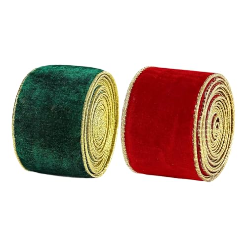 2 Rollen weiches Weihnachtsband mit goldener Linie, dekoratives Finish, luxuriös, Weihnachten, schön für Party-Styling, luxuriöse Goldfolien-Kanten 2 Rollen weiches Weihnachtsband mit goldener Linie, dekoratives Finish, luxuriös, Weihnachten, schön für Party-Styling, luxuriöse Goldfolien-Kanten von Ksikdeg