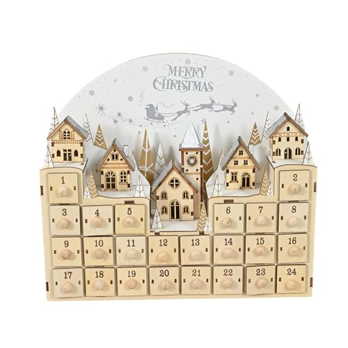 Ksikdeg Holz LED beleuchteter Adventskalender, Weihnachts-Countdown-Kalender, Box mit LED beleuchtetem Baum und Rentier von Ksikdeg