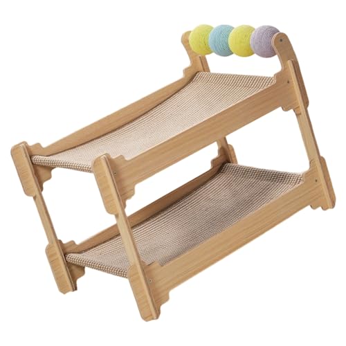 Stabiles Katzenbett, 2-stöckiges Design, Sisalpfosten, Holzsockel, Haustier-Ruhehaus, Möbelschutz, Holzkatzenturm von Ksikdeg