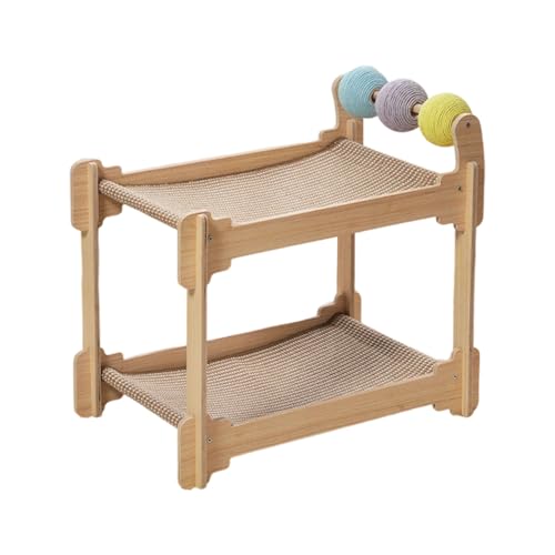 Stabiles Katzenbett, 2-stöckiges Design, Sisalpfosten, Holzsockel, Haustier-Ruhehaus, Möbelschutz, Holzkatzenturm von Ksikdeg