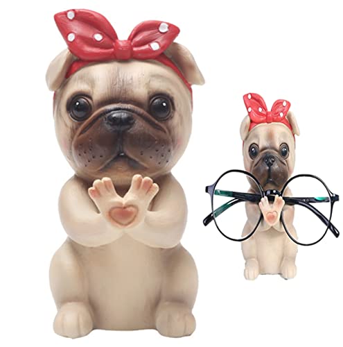 Ksmate Welpen Hund Form Brillenhalter Halter,lustig Brillenhalter Tier aus Polyresin,Hund Figur Stehen Brillen Halter,Home Office Schreibtisch Dekor Tier Brille Halter (Mops) von Ksmate