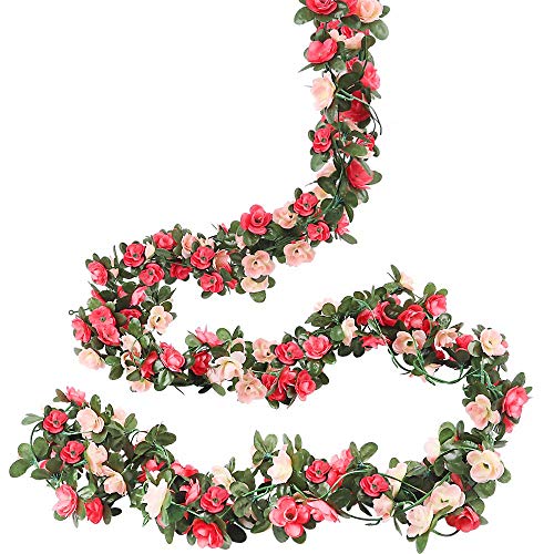 Ksnnrsng 4 Stück Künstliche Rosen Girlande Blumengirlande Kunstblumen Seidenblumen Blumen Rose Hängend Rebe für Hochzeit Party Garten Dekor (Rosa) von Ksnnrsng