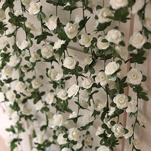 Ksnnrsng 4 Stück Künstliche Rosen Girlande Blumengirlande Kunstblumen Seidenblumen Blumen Rose Hängend Rebe für Hochzeit Party Garten Dekor (Weiß) von Ksnnrsng